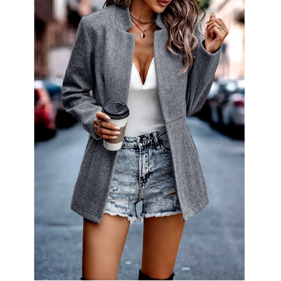 Grey Casual Jacket Blazer Open Front Overcoat - Picture 4 of 5